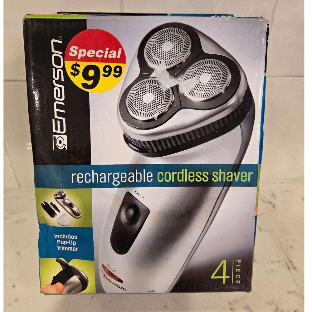 Emerson Rechargeable Cordless Shaver 3 Pivoting Heads Pop-Up Trimmer Silver 2009